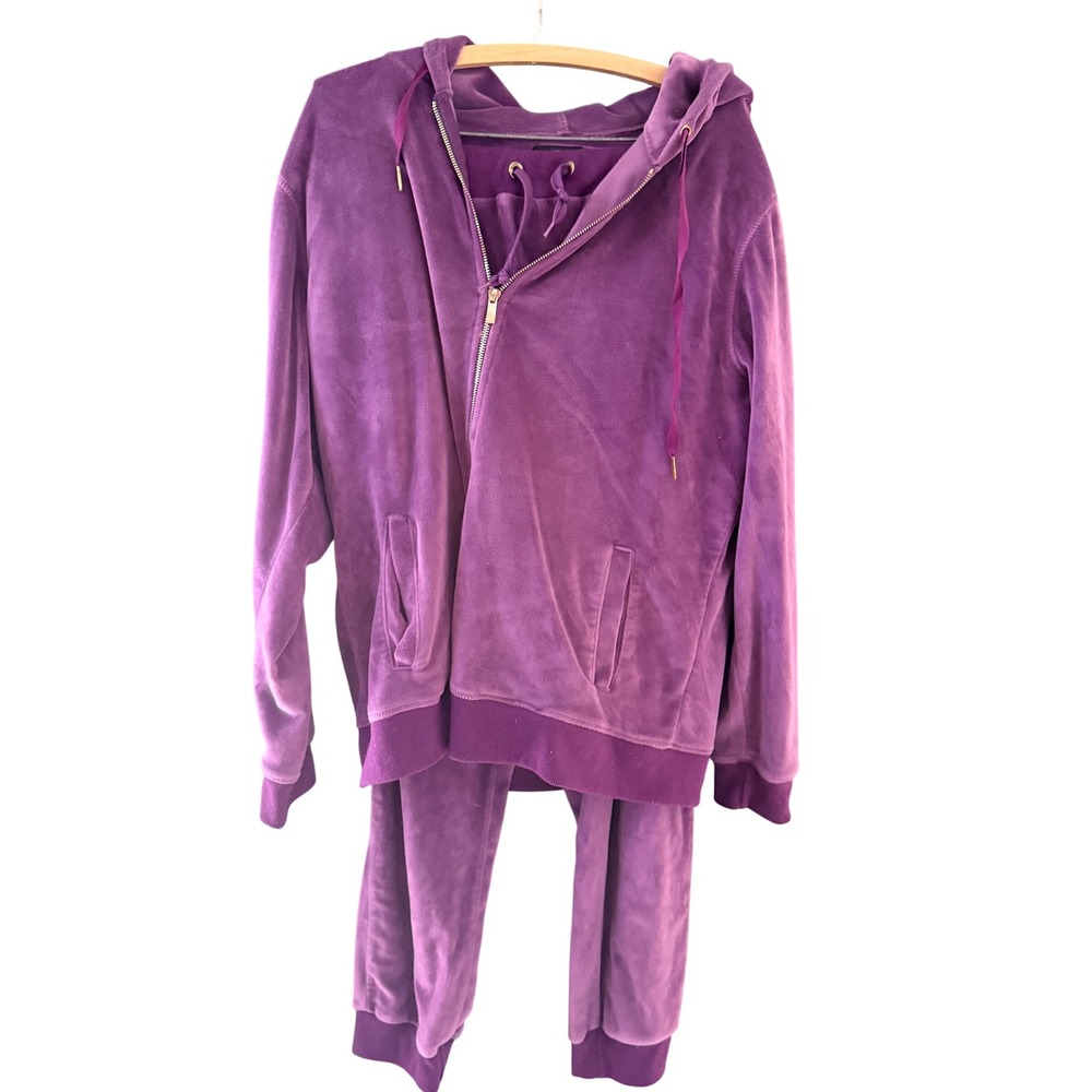 White Mark Y2k Purple Velour Tracksuit Set Womens 2XL Zip Hoodie Joggers 2 Piece